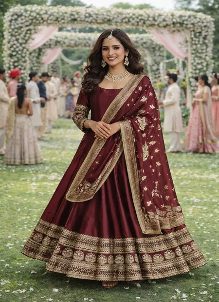 Vedanshi Hit By Nsf Vichitra Silk Work Gown With Dupatta Exporters In India